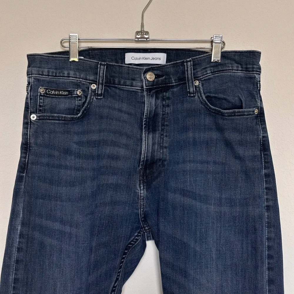 Calvin Klein Jeans Mens 34x29 Slim Straight Fit Dark Wash Stretch Denim Blue